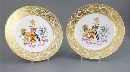 A pair of Chamberlains Worcester armorial plates, 7.25in.